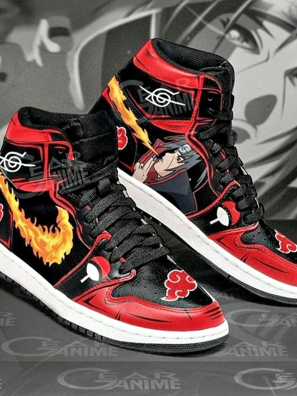 Naruto- Anime Graphic High-Top Sneakers in Black & Red
